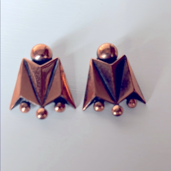 Designer Matisse Renoir Copper Vintage MCM Clip On Earrings - Picture 1 of 11
